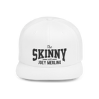 White cap with 'The Skinny with Joey Merlin' text on a white background