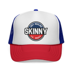 Trucker hat with 'Skinny Lil Snuff' logo on a white background
