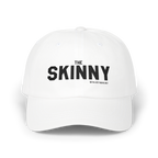 White cap with 'The Skinny' text on a white background