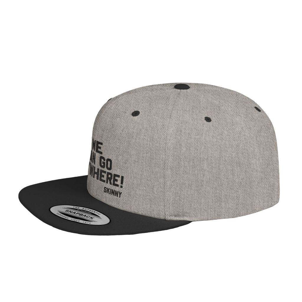 Gray and black cap with text on a white background