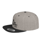 Gray and black cap with text on a white background