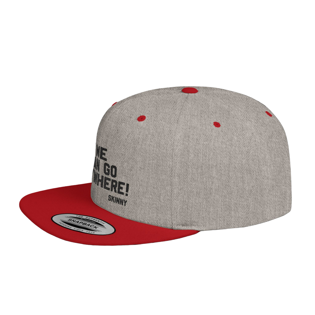Gray and red cap with text on a white background