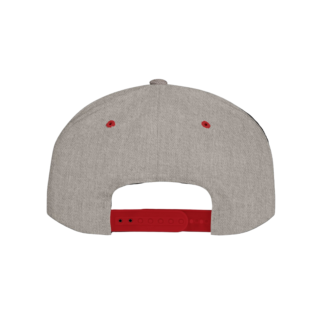 Gray cap with red interior and strap on a white background