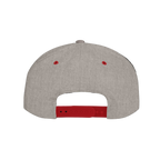 Gray cap with red interior and strap on a white background