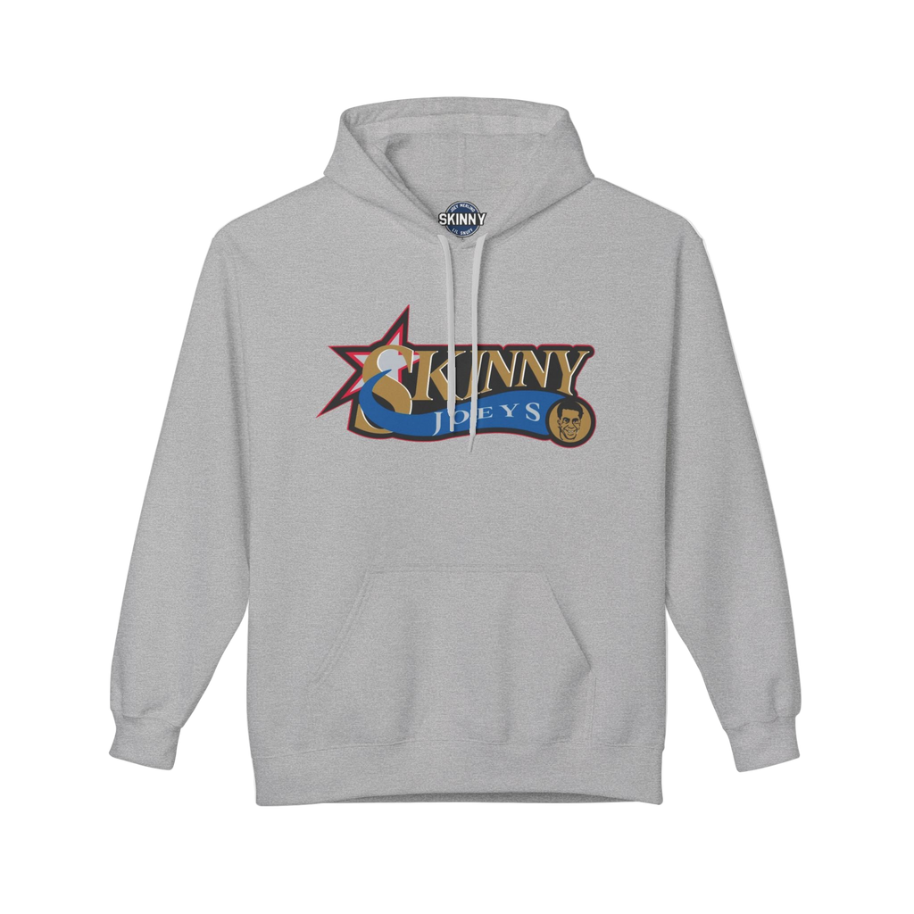 Gray hoodie with colorful logo on a white background