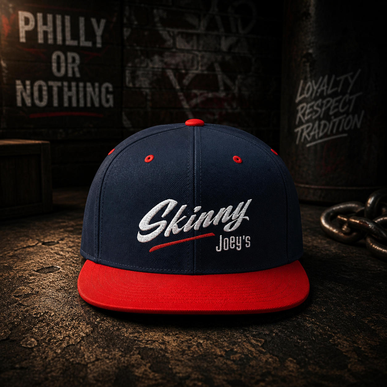 Skinny Joey's Flat Bill Snapback Hat | Retro Script Baseball Cap