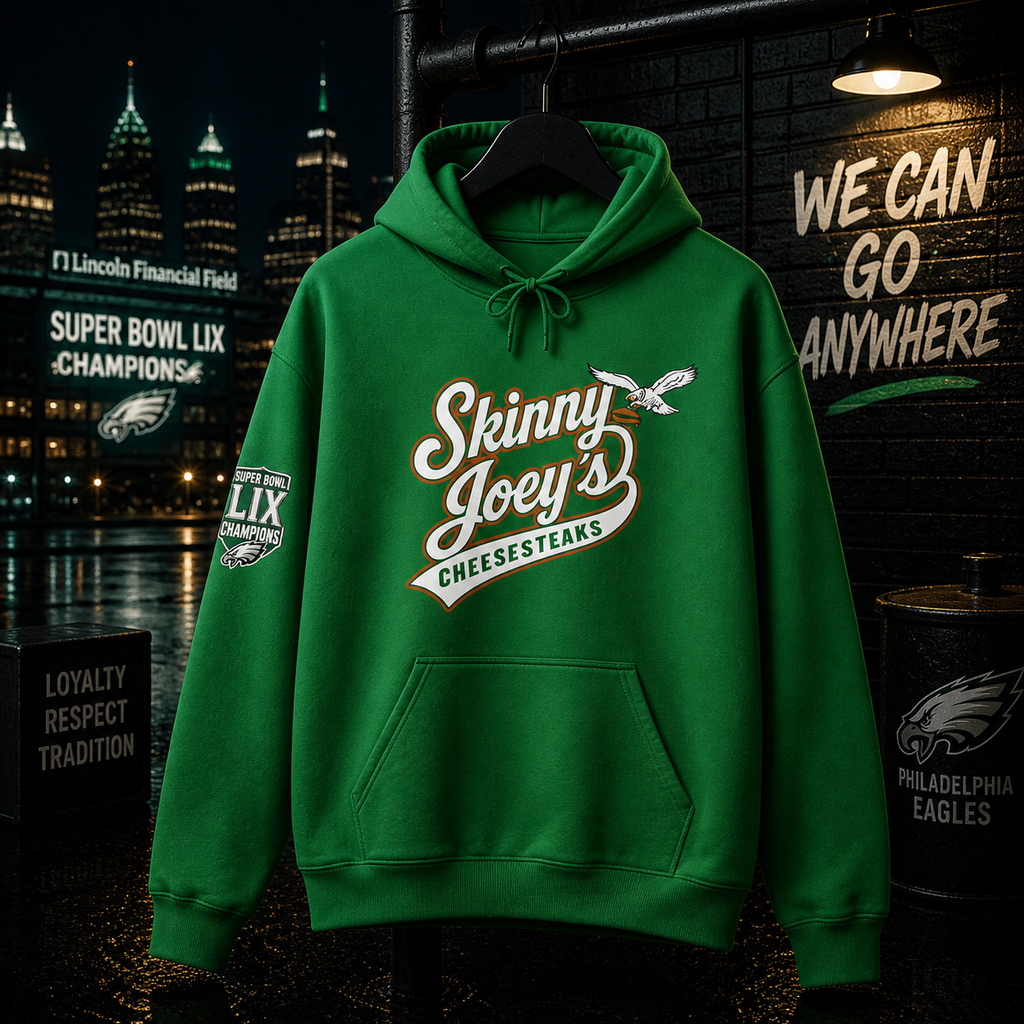Super Bowl Champs X Skinny Joey Cheesesteaks Logo Pullover Hoodie