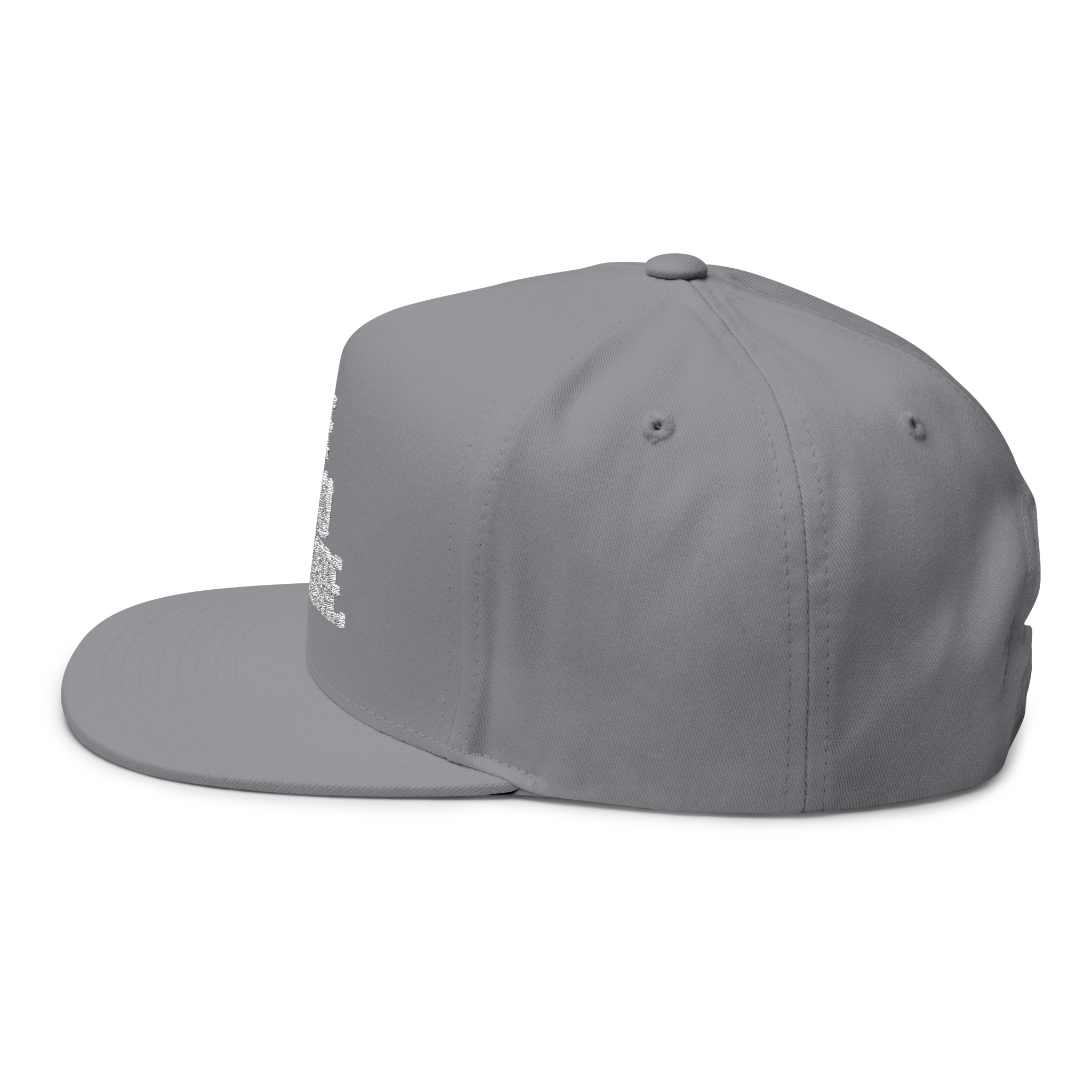 Gray cap with a small logo on a white background