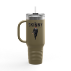 Mug with 'The Skinny' text and a man in a suit on a white background