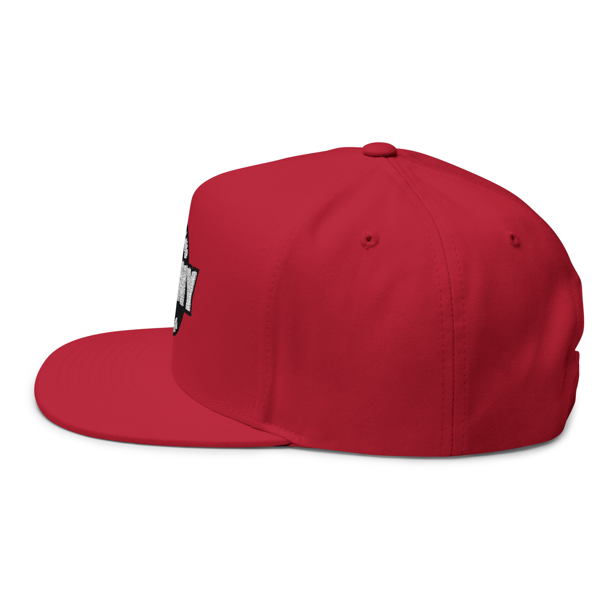Red cap with a small logo on a white background