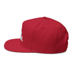 Red cap with a small white logo on a white background