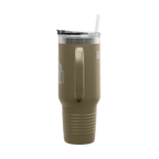 Moss green tumbler with a straw on a white background