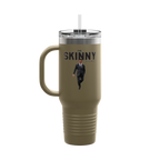 Mug with 'The Skinny' text and a person in a suit on a white background