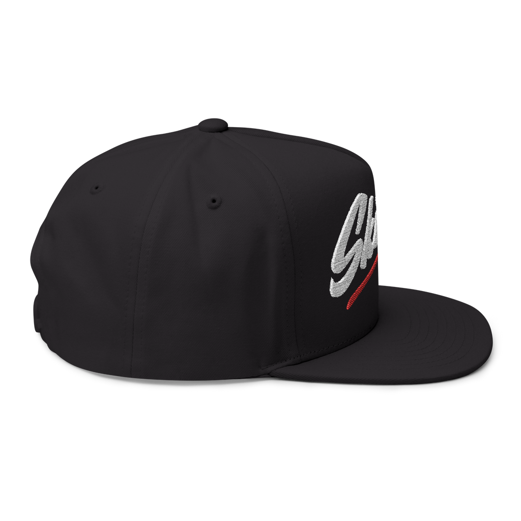 Black cap with a logo on a white background