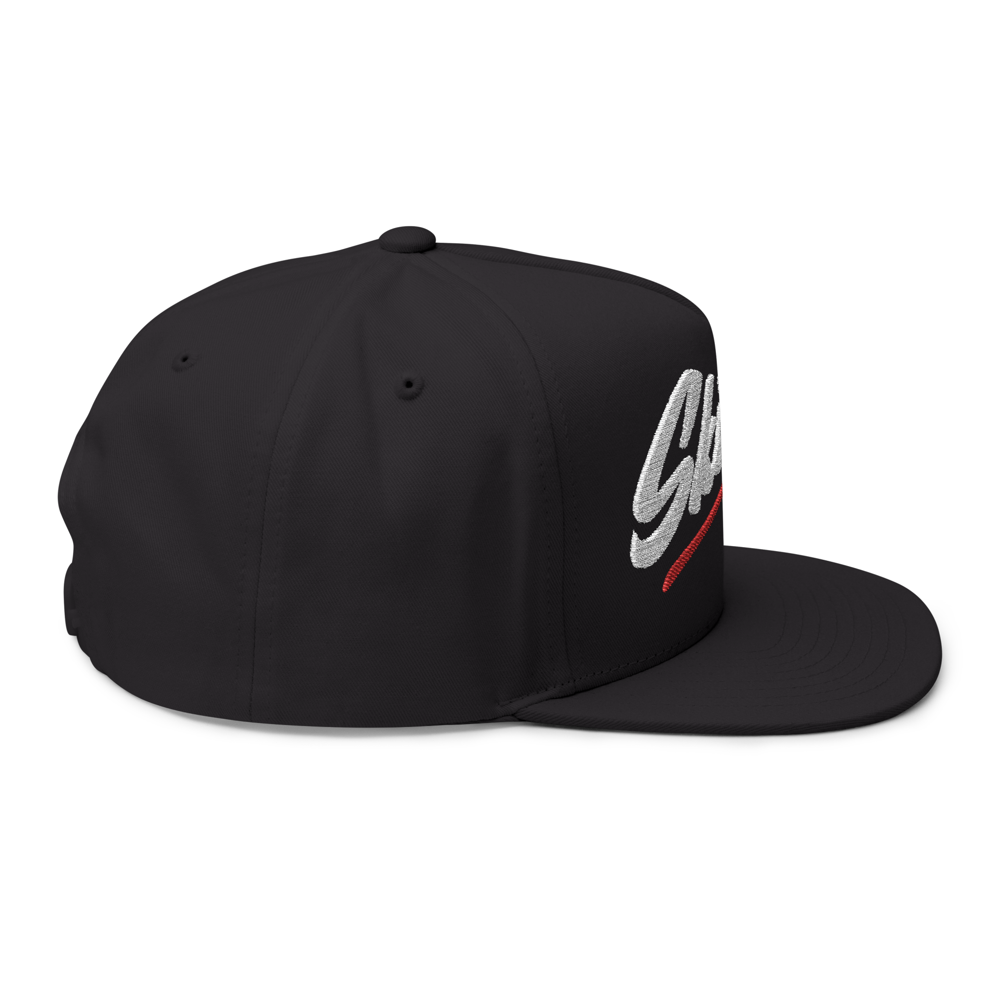 Black cap with a logo on a white background