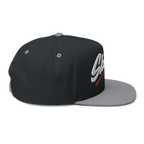 Black and gray cap with a logo on a white background