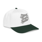 White and green cap with 'Skinny Joey's Cheesesteaks' text on a white background