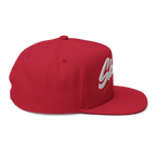Red cap with white logo on a white background