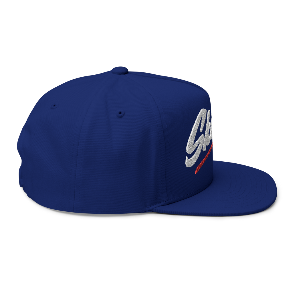 Blue cap with a logo on a white background