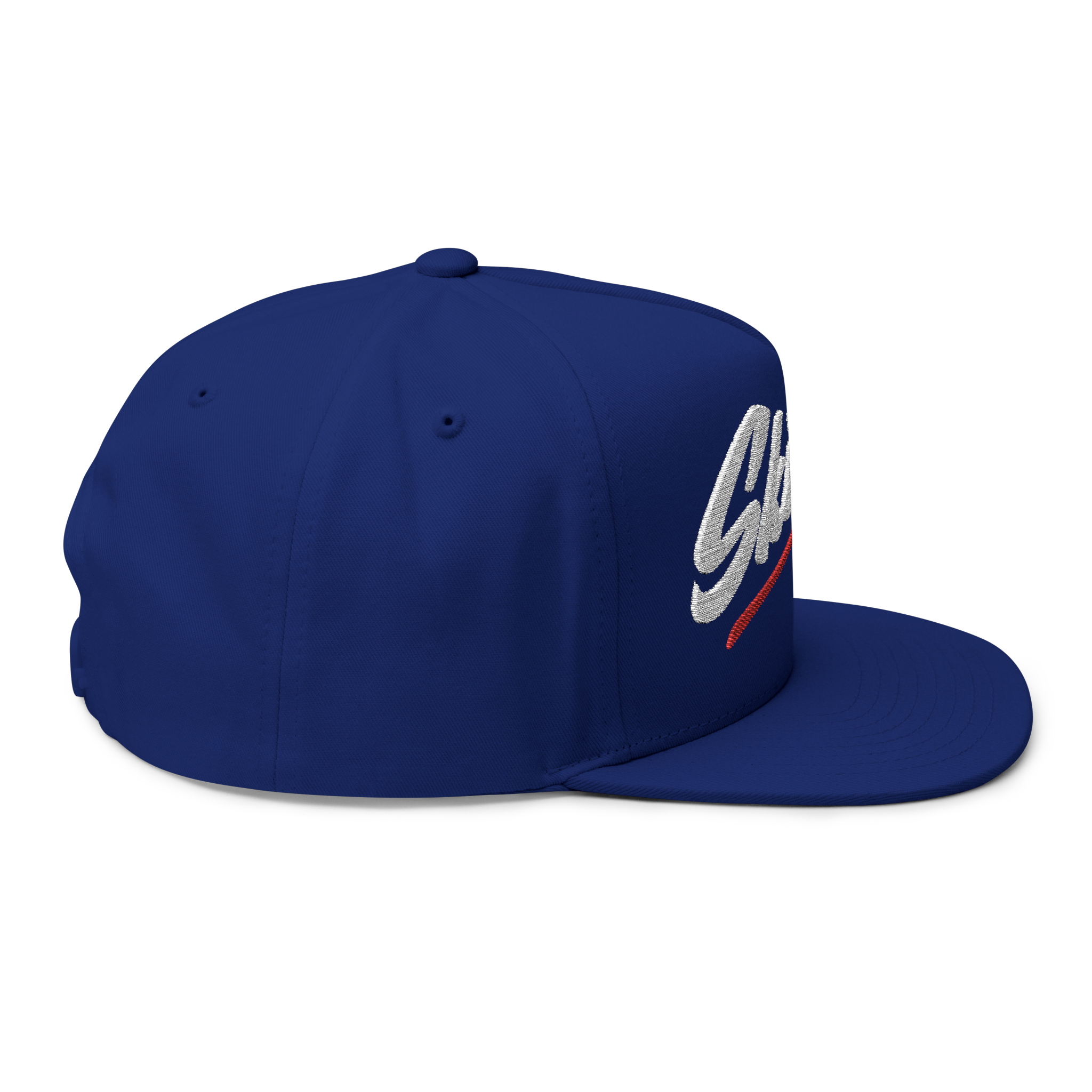 Blue cap with a logo on a white background