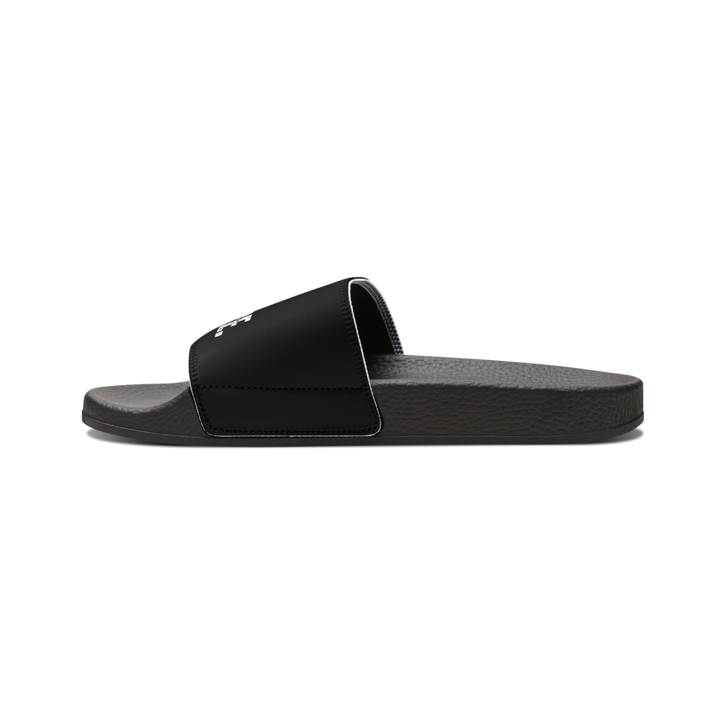 Black slide sandal on a white background