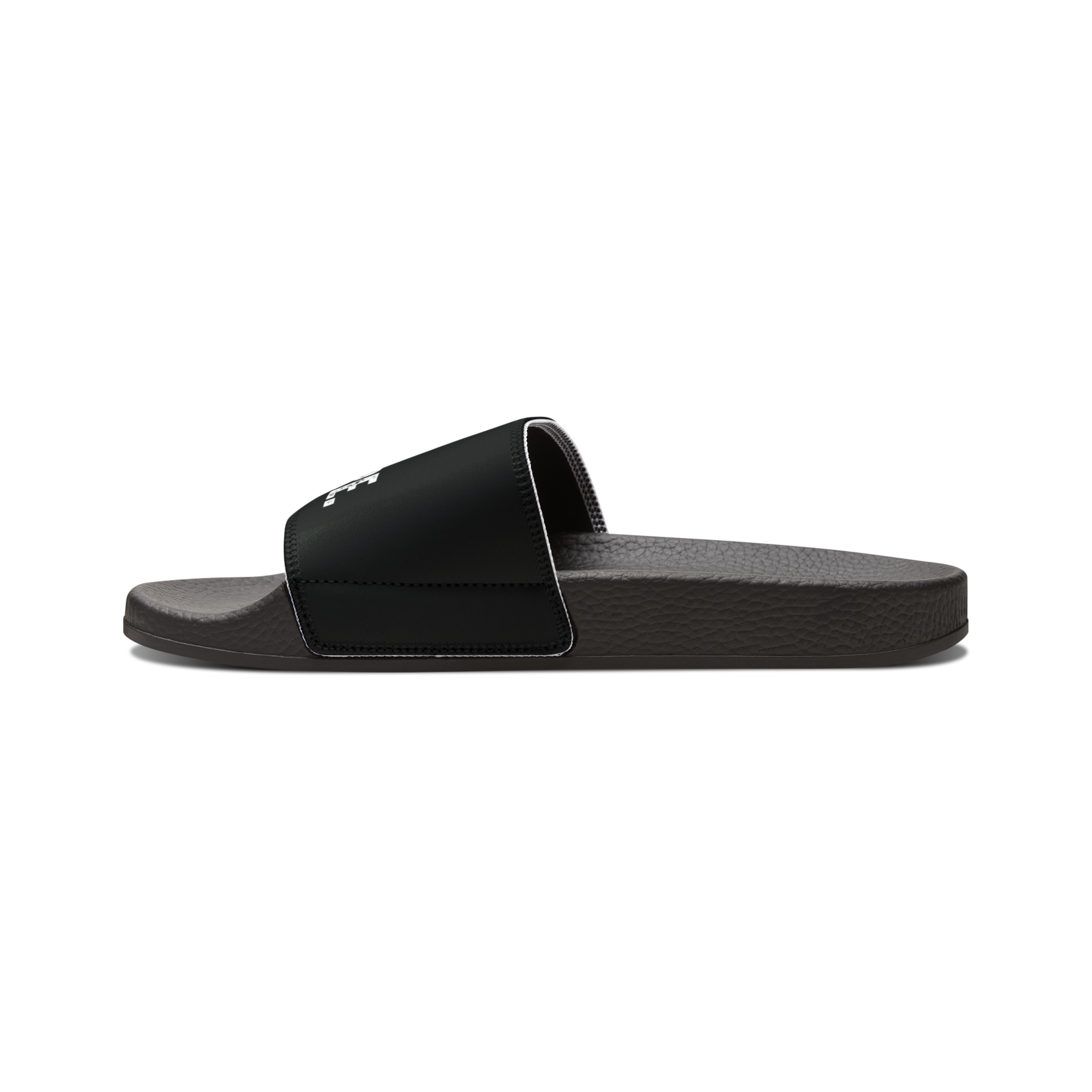 Black slide sandal on a white background