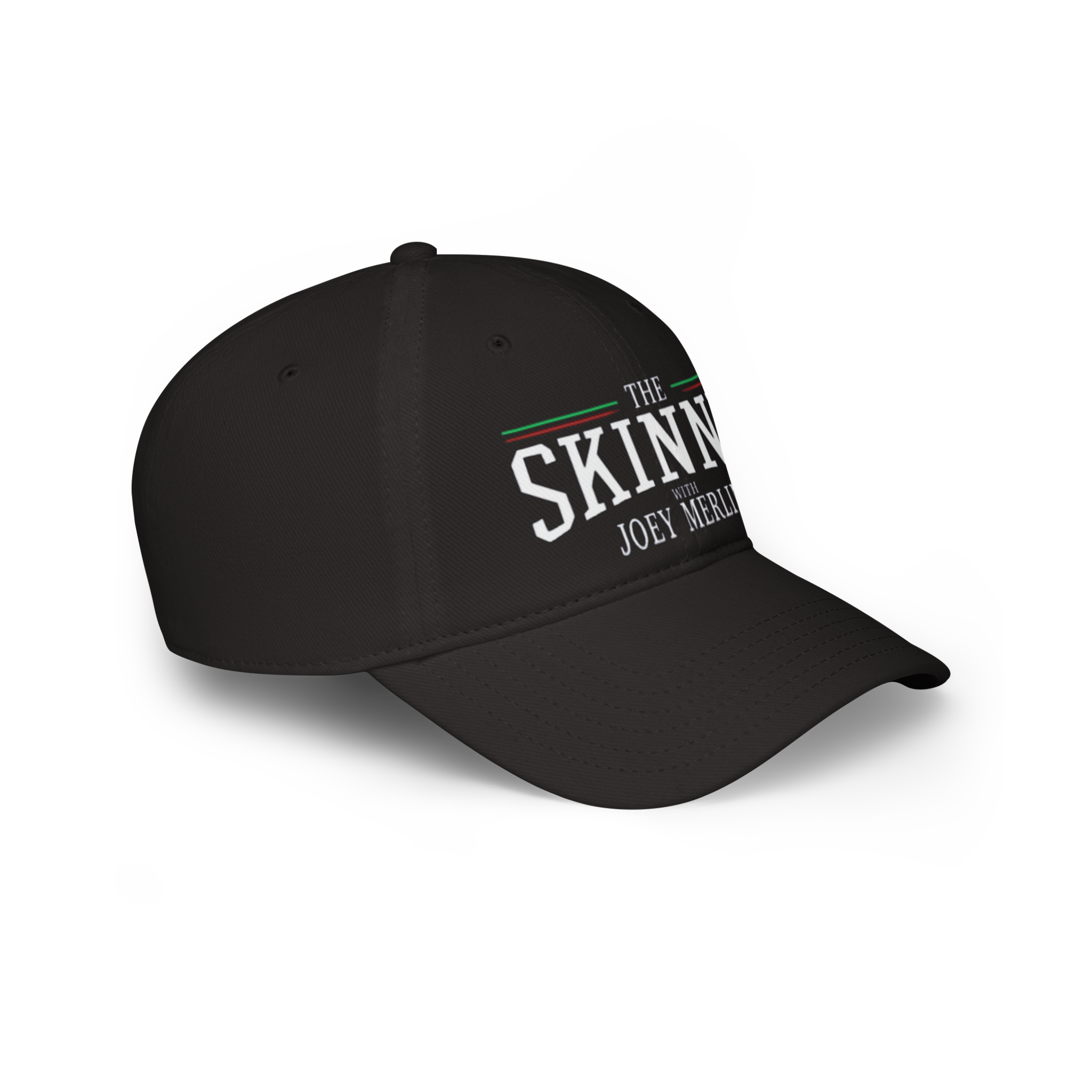Black cap with 'The Skinny' text on a white background