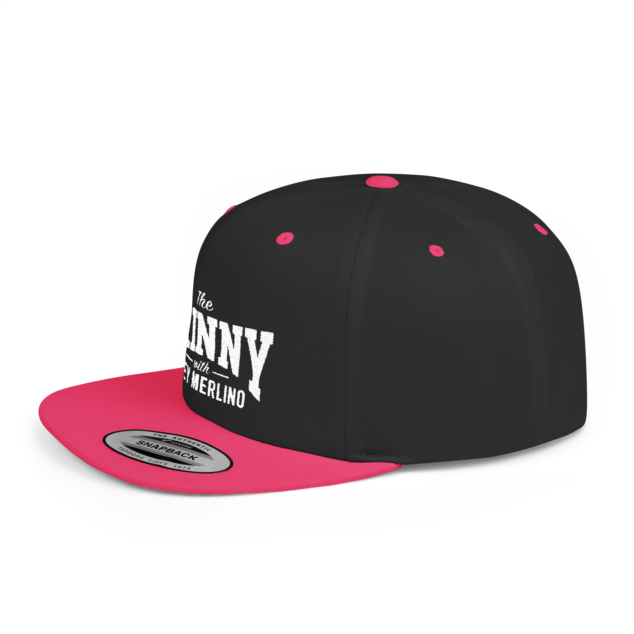 Black and pink cap with visible branding on a white background