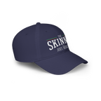 Navy blue cap with 'The Skinny' text on a white background