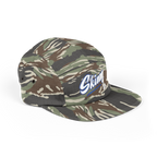 Camouflage cap with a brand logo on a white background