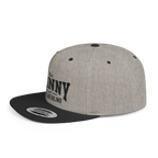 Gray and black cap with branding on a white background