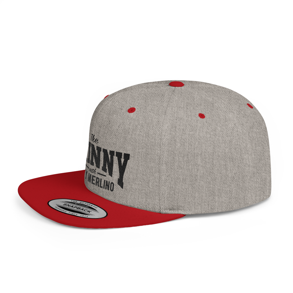 Gray and red cap with branding on a white background