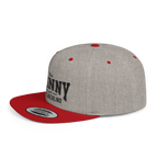 Gray and red cap with branding on a white background