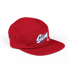 Red cap with a logo on a white background