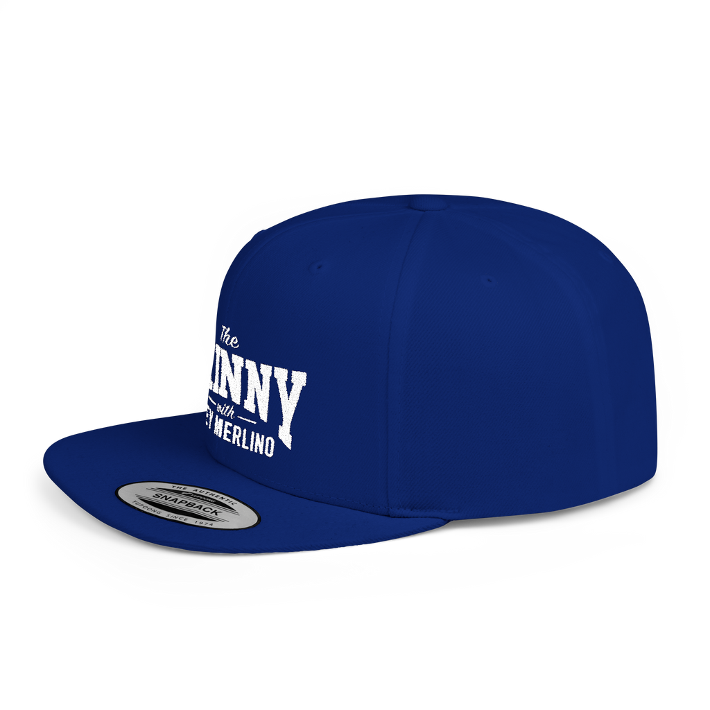 Blue cap with white text on a transparent background