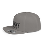 Gray cap with black text on a white background