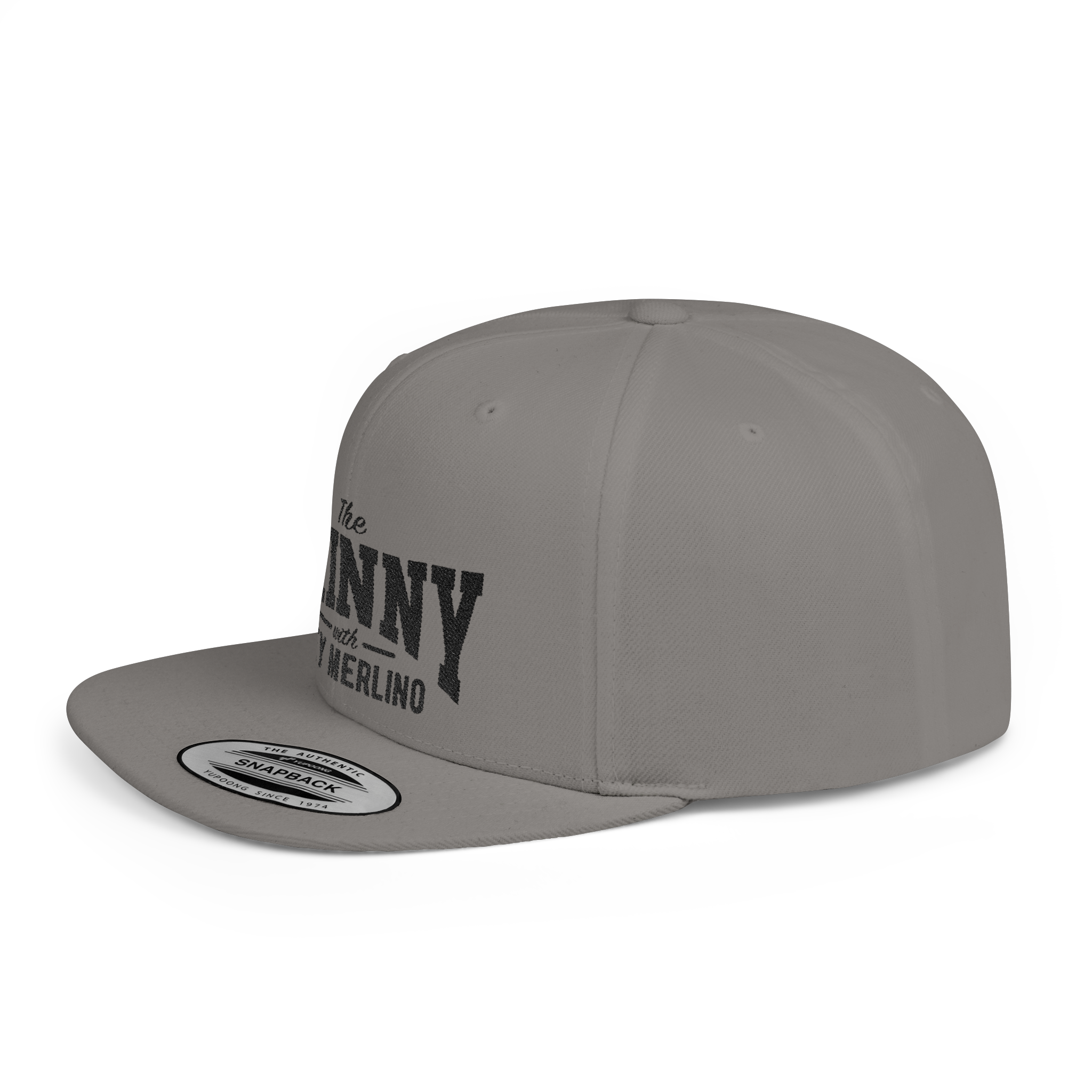 Gray cap with black text on a white background