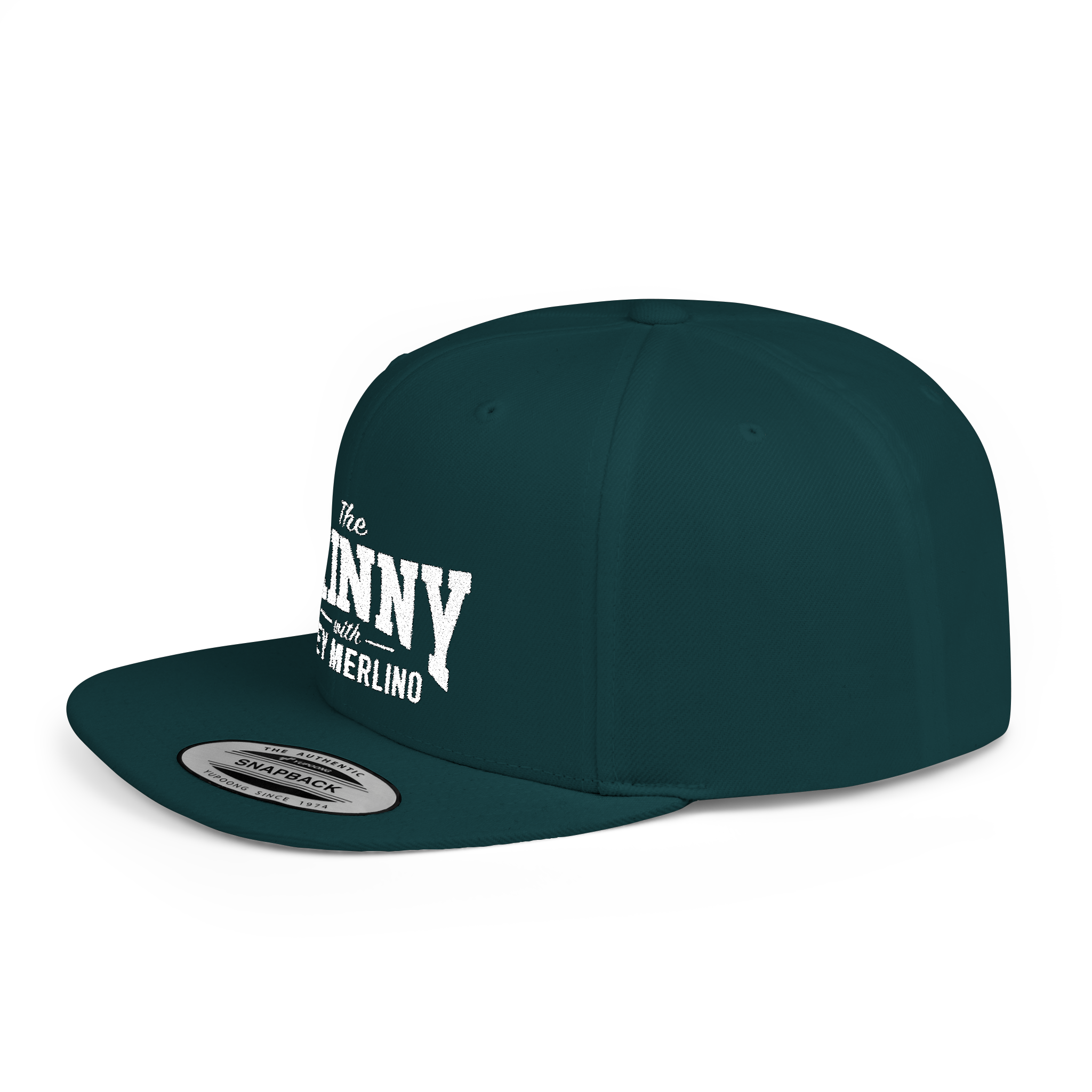 Green cap with white text on a white background