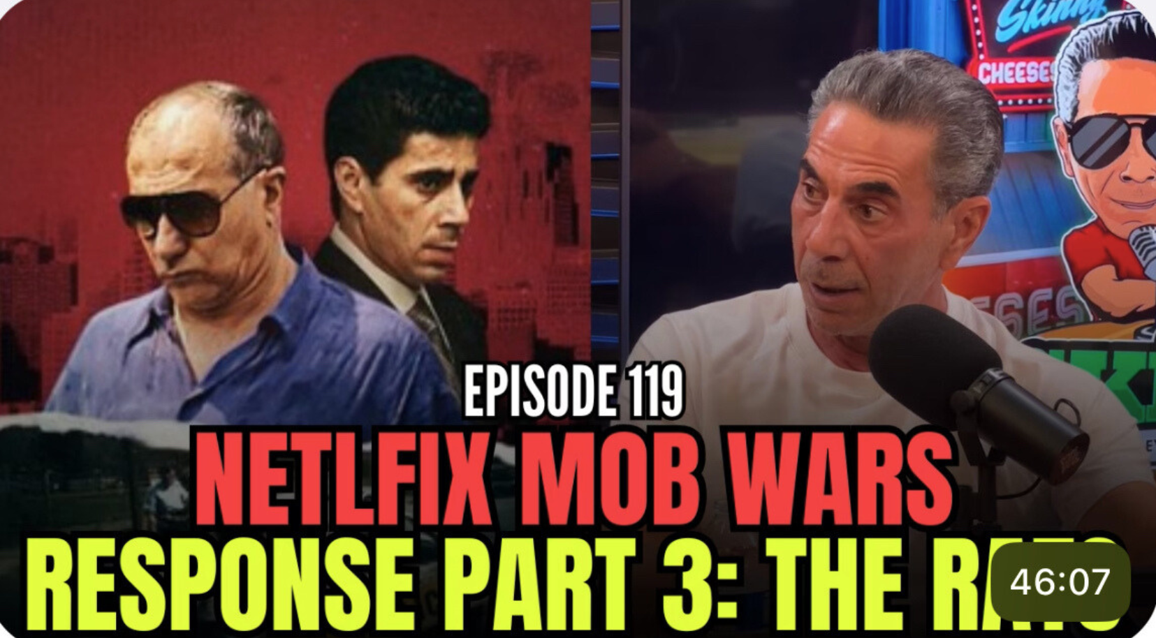 Promotional image for Netflix Mob Wars with three men and text overlay on a white background