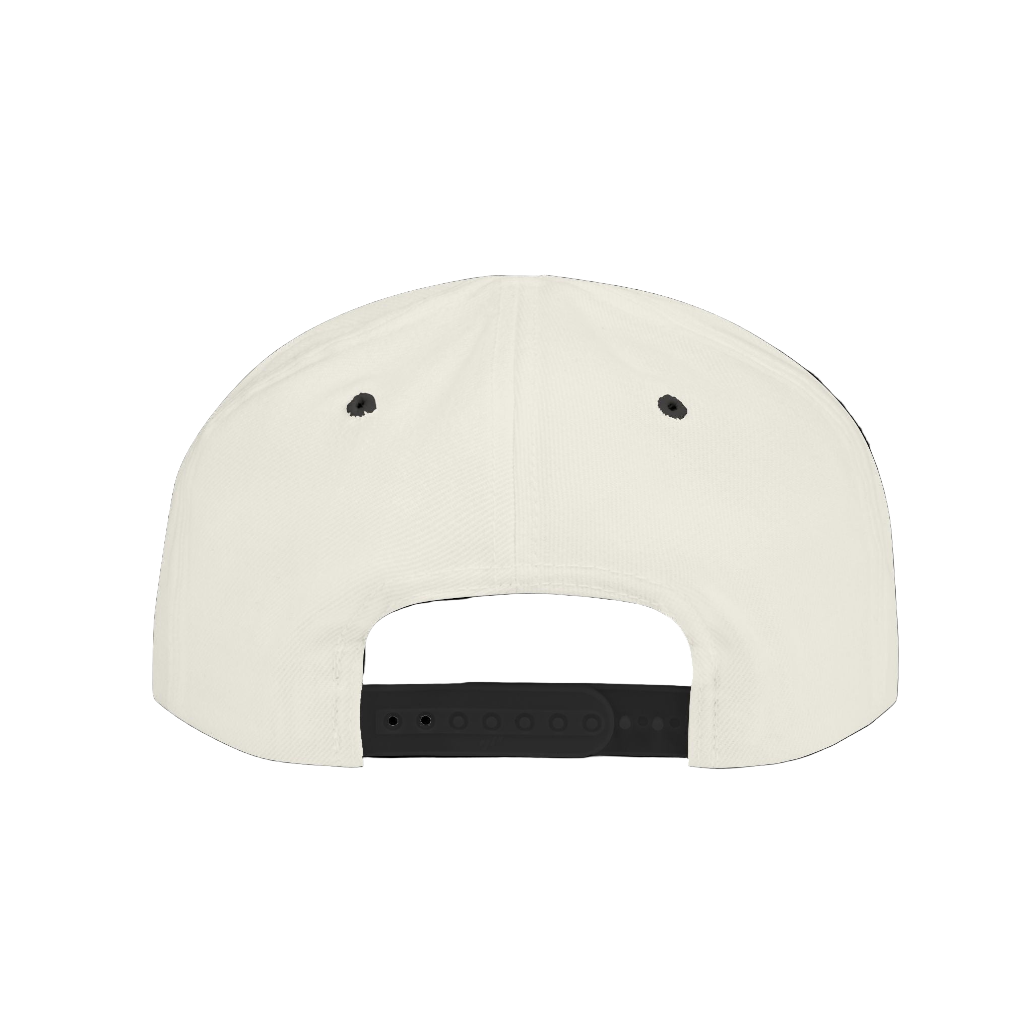White cap with black brim on a white background