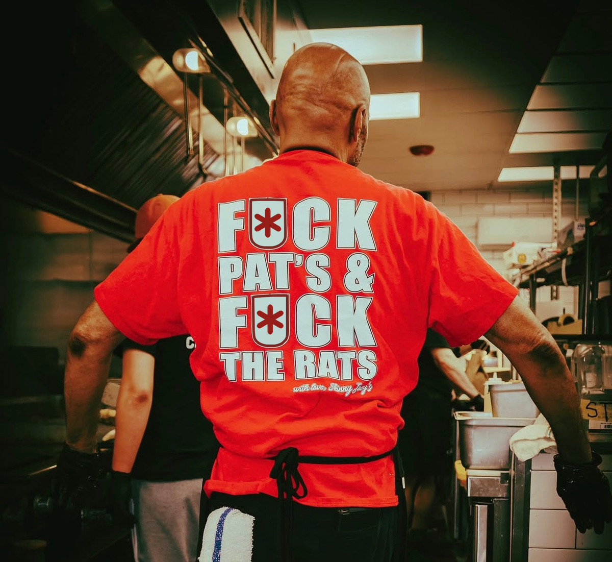 F*ck Pat's & F*ck The Rats T-Shirt in red, back graphic, Philly streetwear