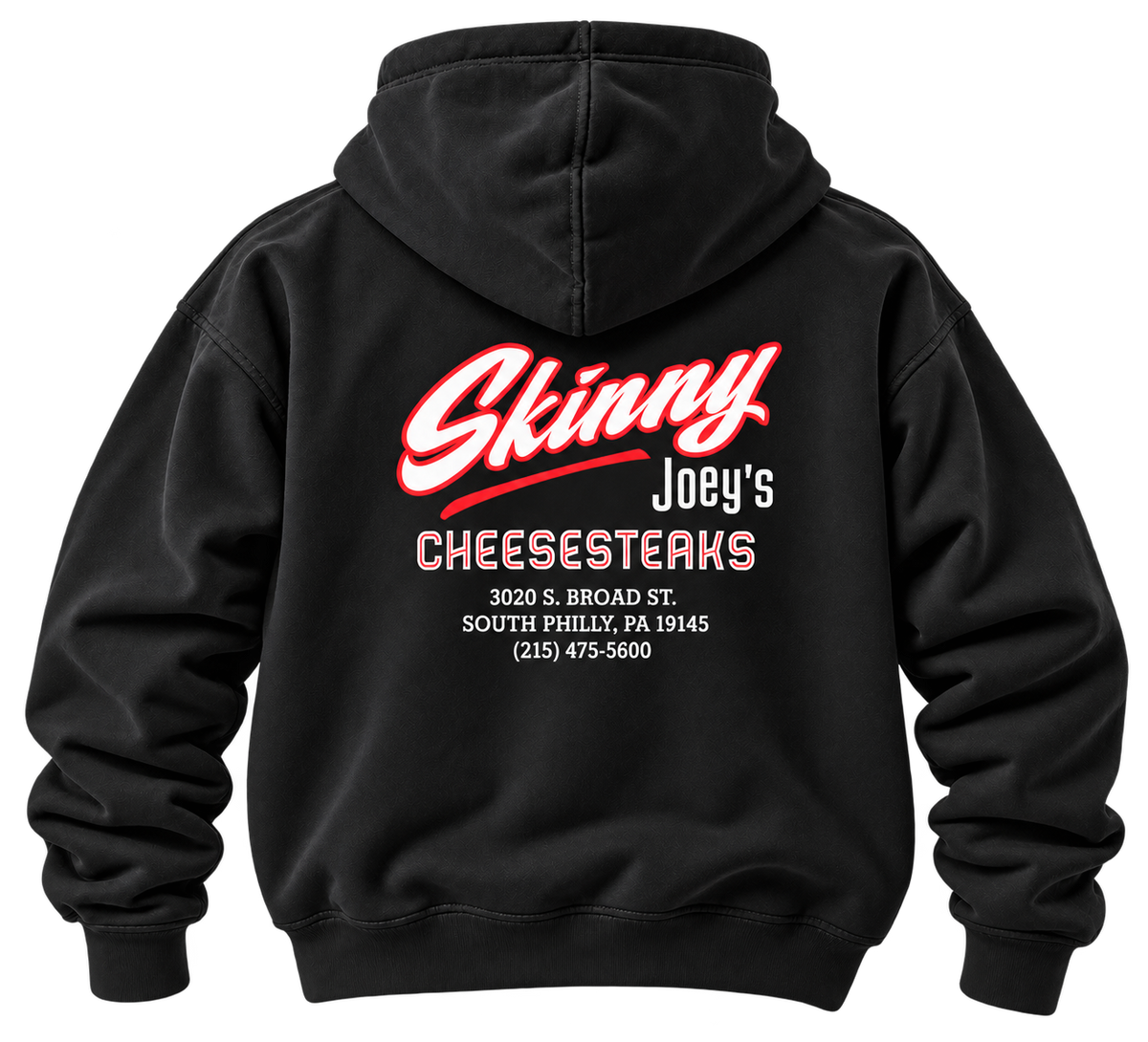 Skinny Joey's Cheesesteaks Logo Hoodie, Black, back