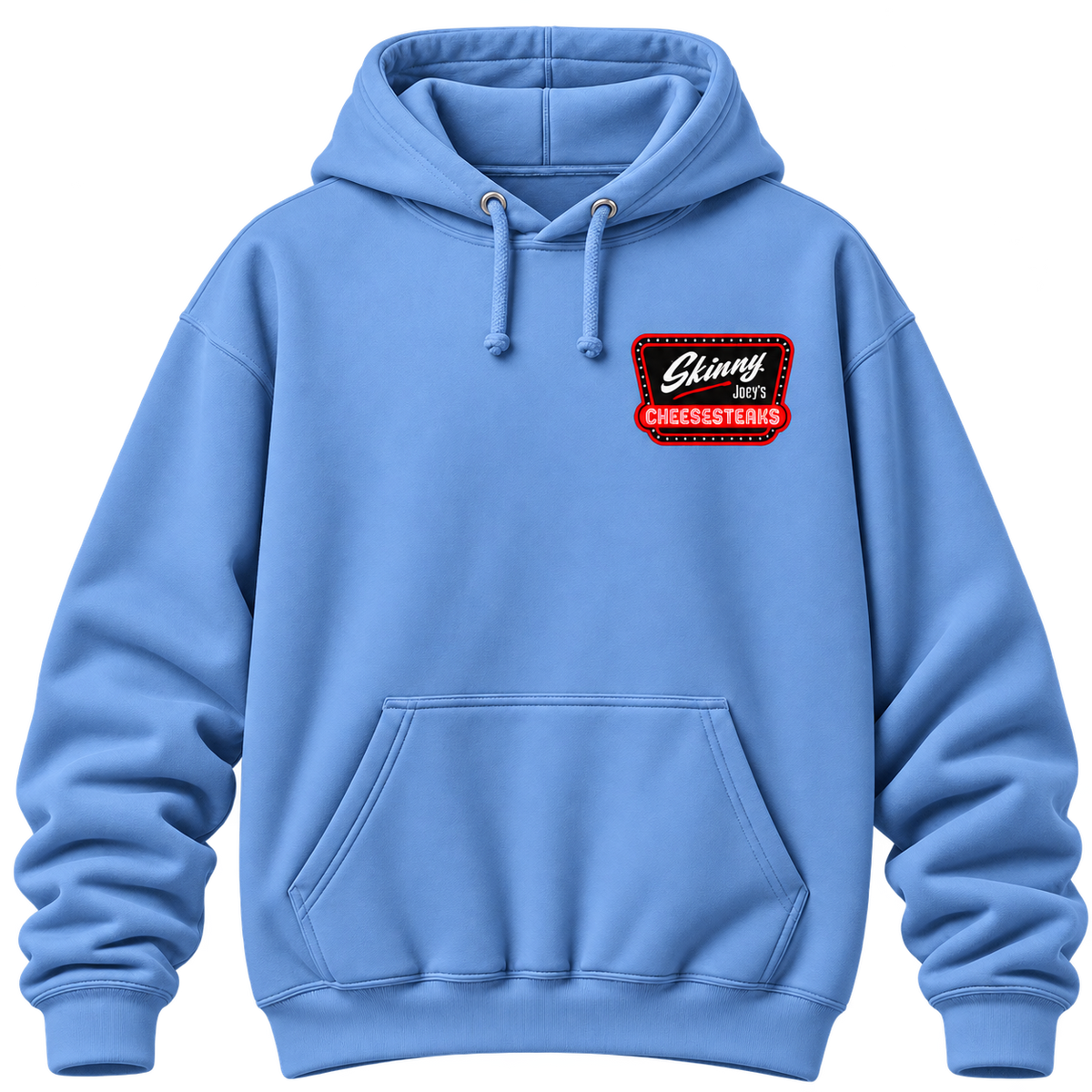 Skinny Joey's Cheesesteaks Logo Hoodie, Carolina Blue, front