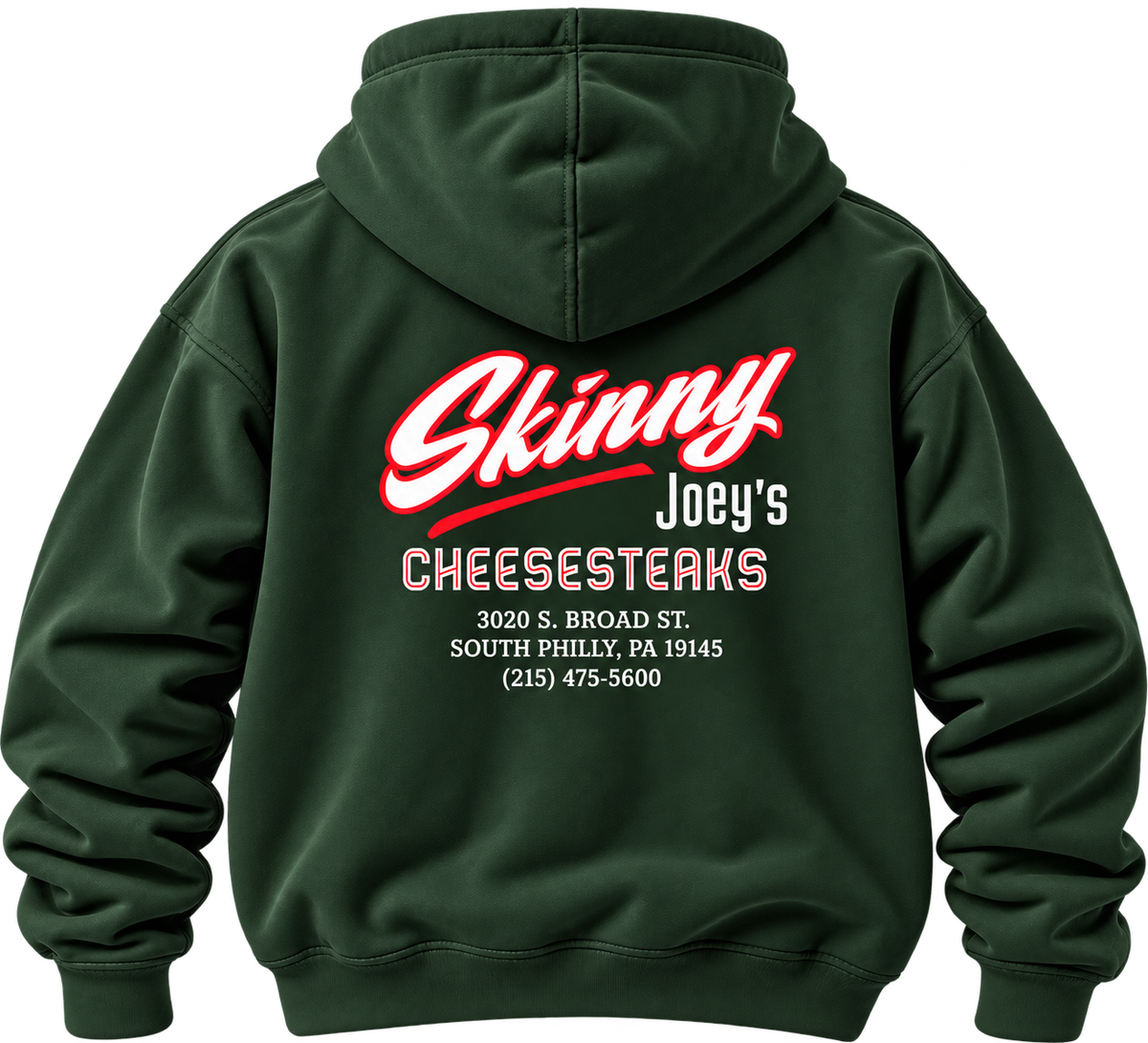 Skinny Joey's Cheesesteaks Logo Hoodie, Forest Green, back