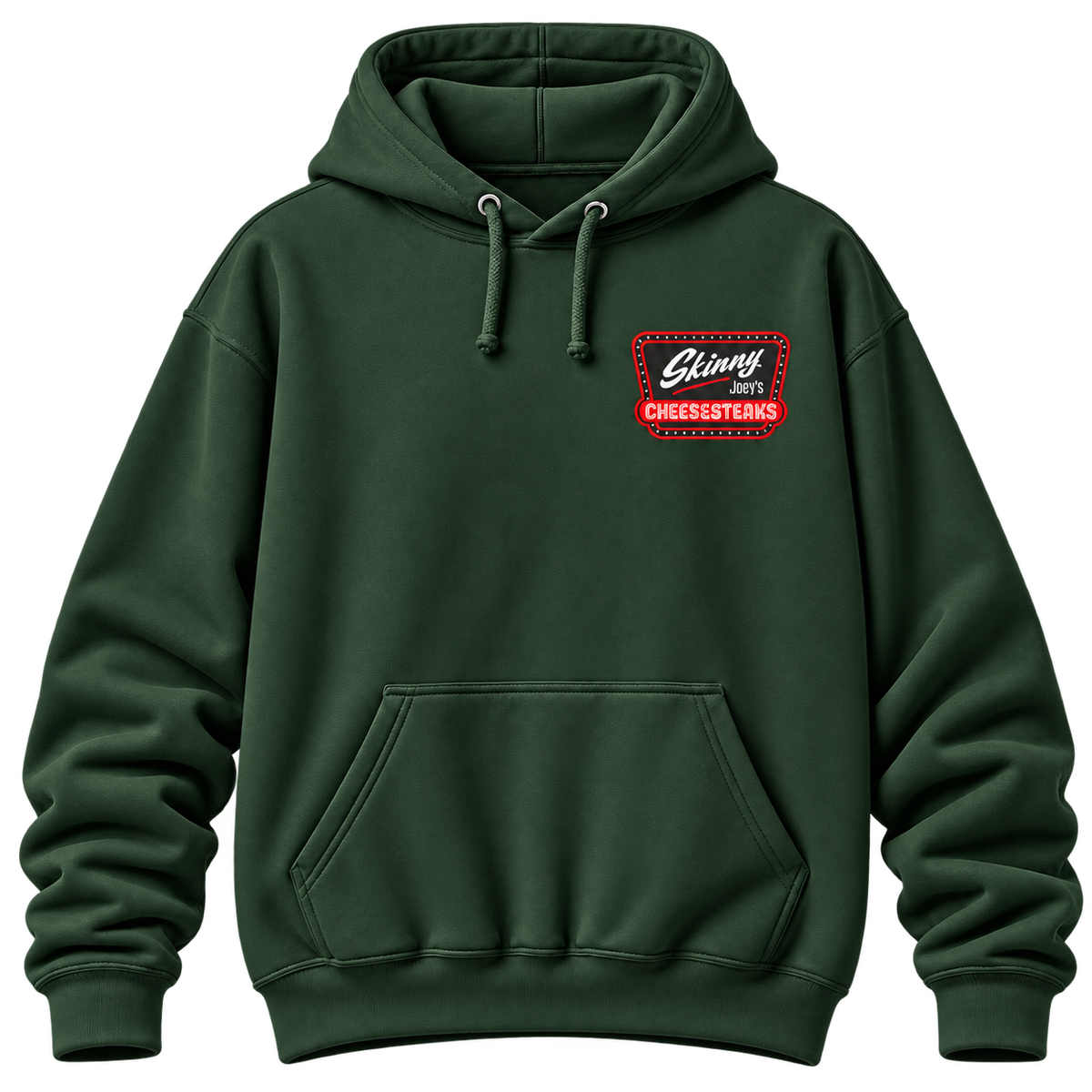 Skinny Joey's Cheesesteaks Logo Hoodie, Forest Green, front