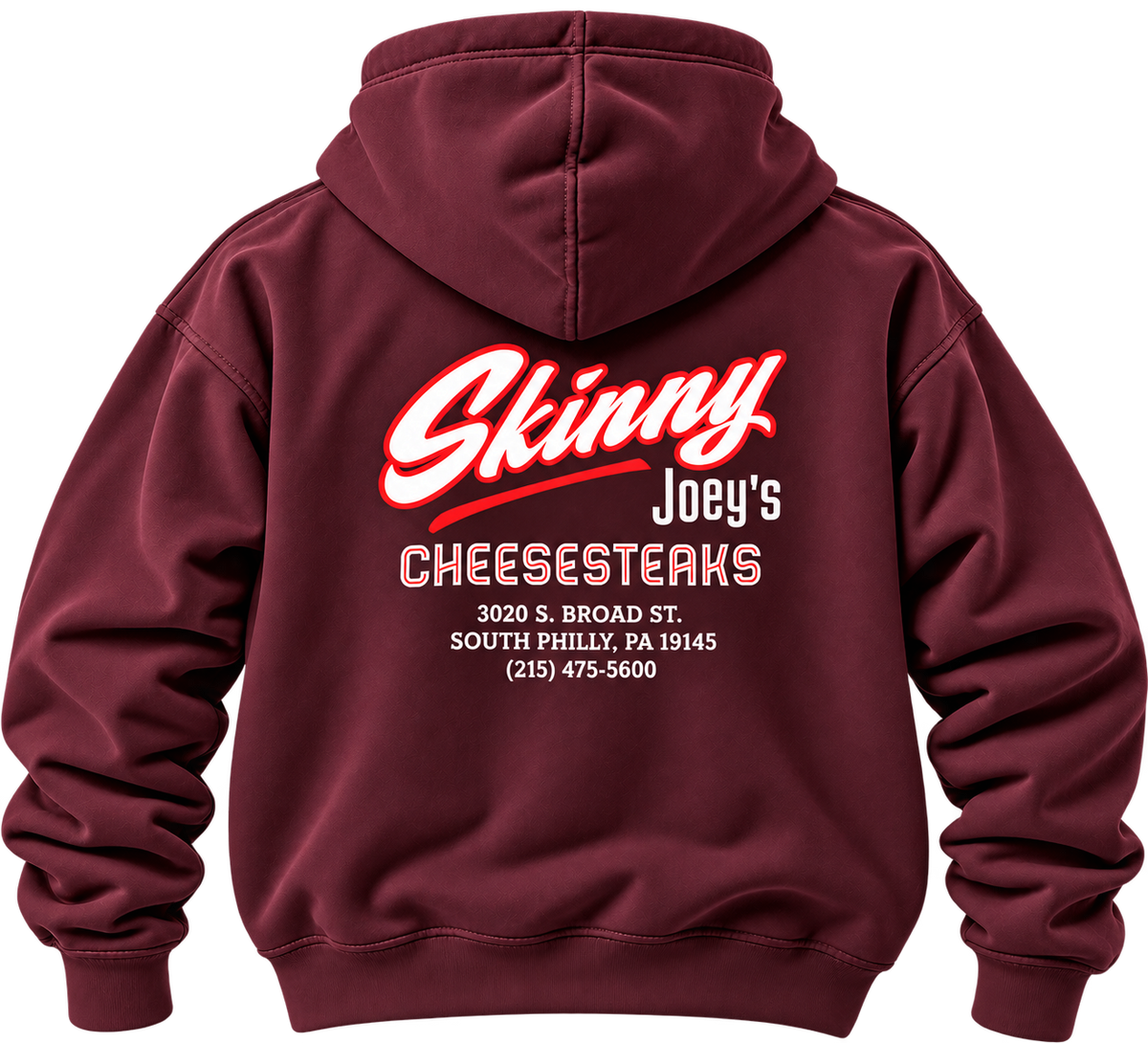 Skinny Joey's Cheesesteaks Logo Hoodie, Maroon, back