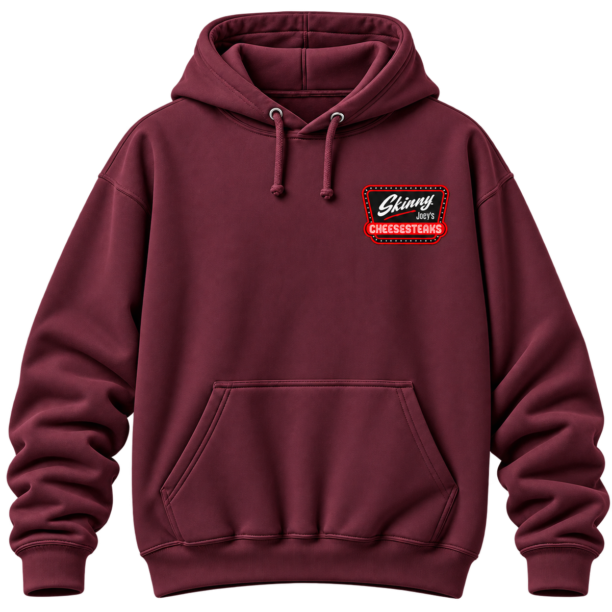 Skinny Joey's Cheesesteaks Logo Hoodie, Maroon, front