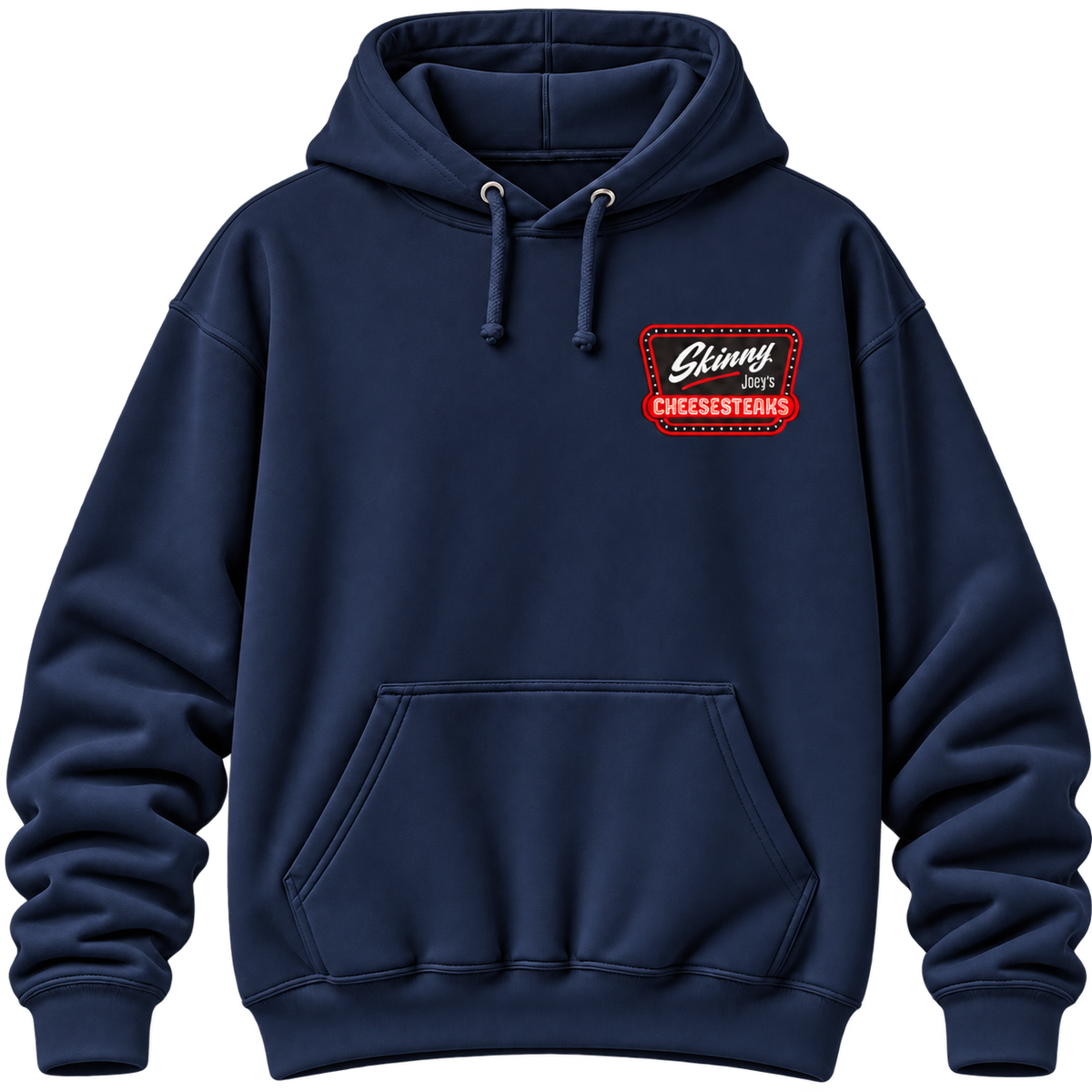 Skinny Joey's Cheesesteaks Logo Hoodie, Navy, front