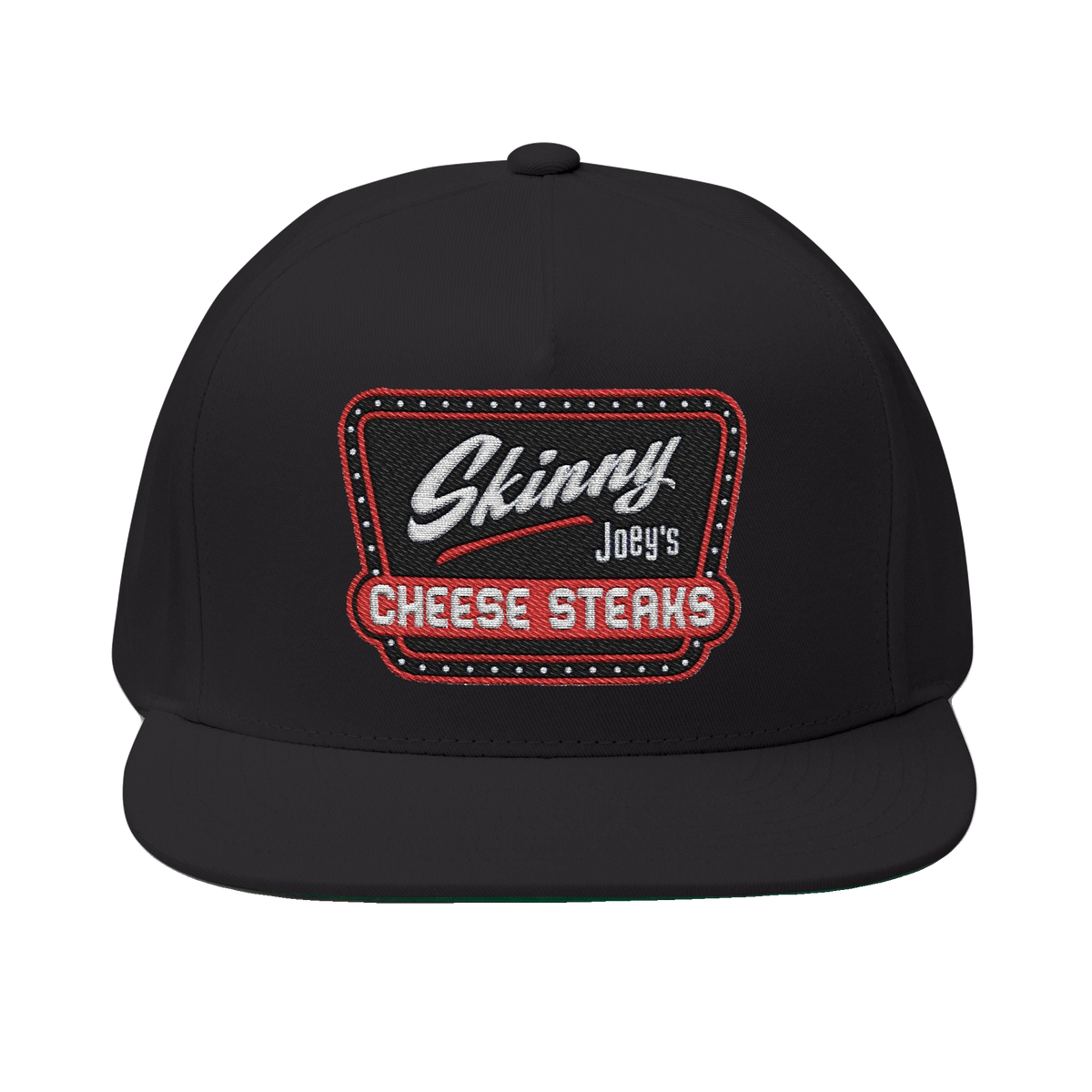 Skinny Joey's embroidered flat bill cap in black, Philly culture apparel