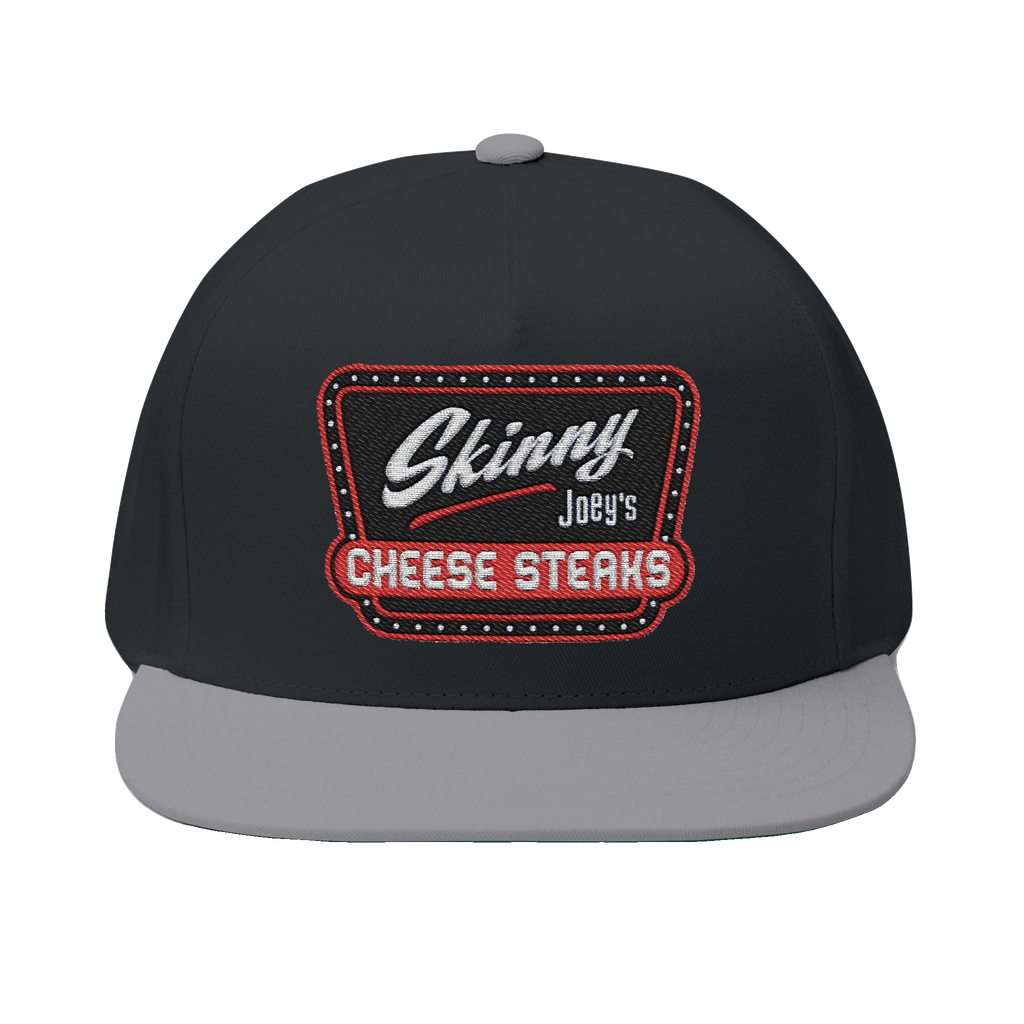 Skinny Joey's embroidered flat bill cap in black and grey, The Skinny Podcast with Joey Merlino & Lil Snuff merch
